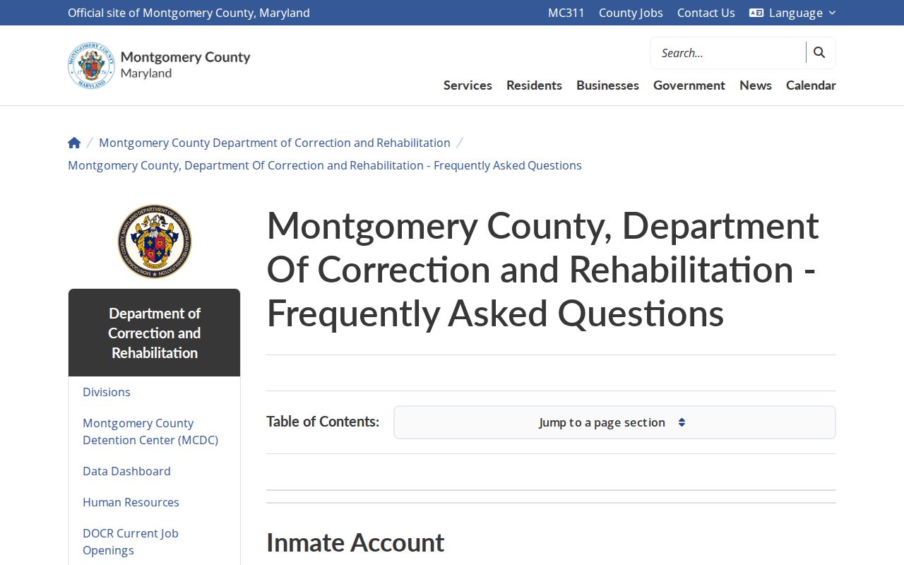 Montgomery County 24-hour release records and DOCR contact options