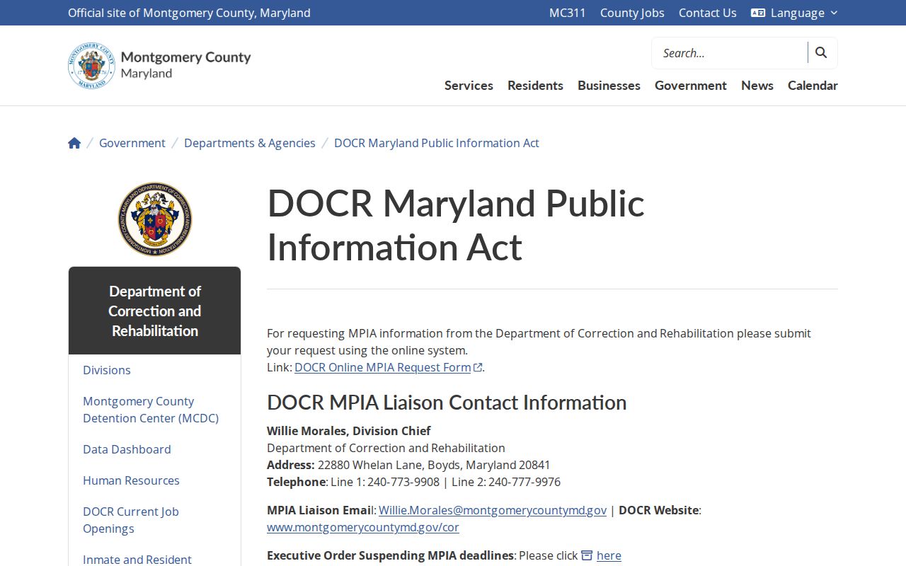Montgomery County 72-hour release record request route