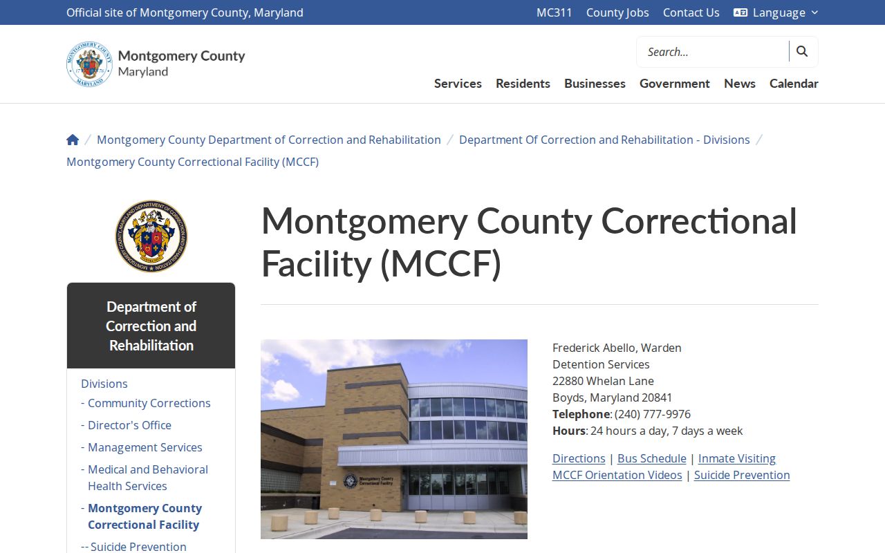 Official Montgomery County Correctional Facility information page