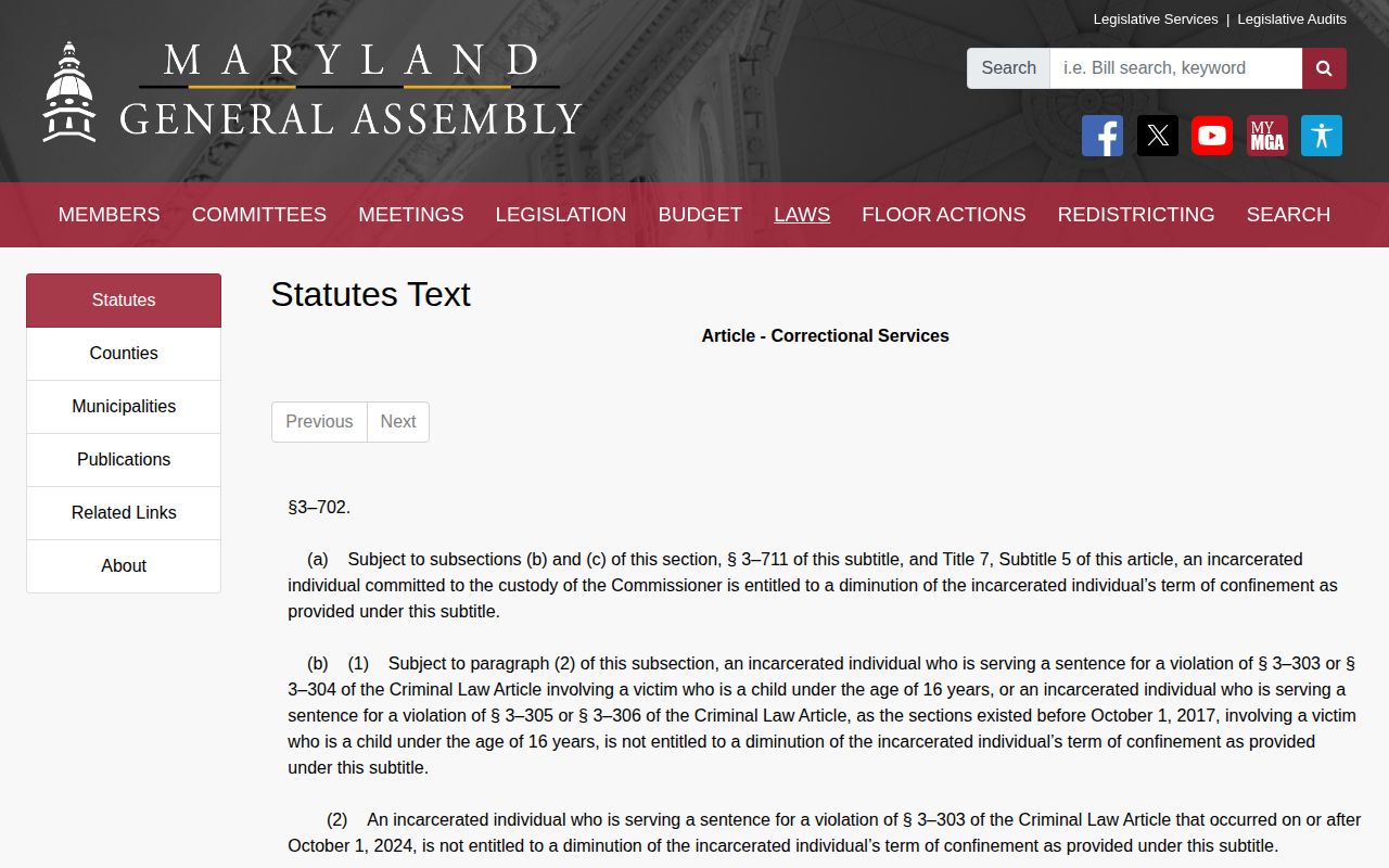 Montgomery County projected release date state credit statute