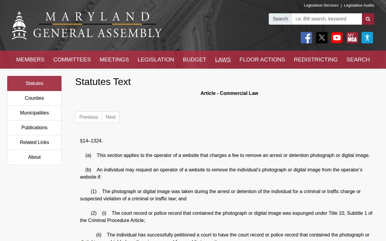 Maryland arrest image law for Montgomery County released inmate mugshots